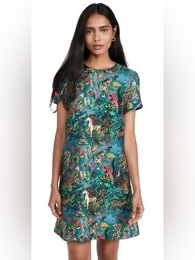 La DoubleJ Mini Swing Dress Giungla Print 100% Silk Size M